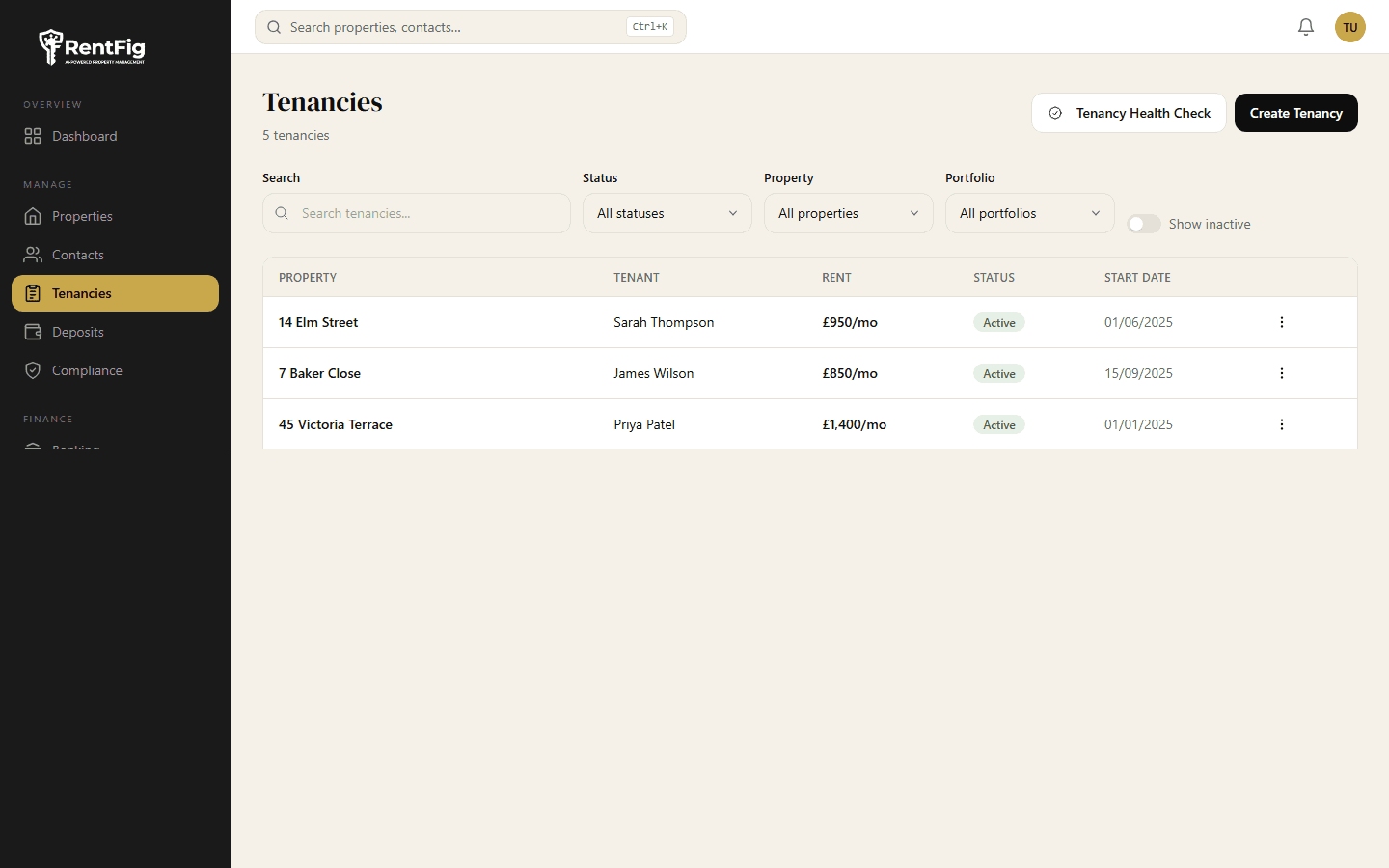 Tenancy Management — RentFig screenshot